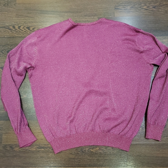 Free People Rose Sparkle Deep V-Neck Sweater Long Sleeve Linen Blend Size Large - Picture 5 of 13